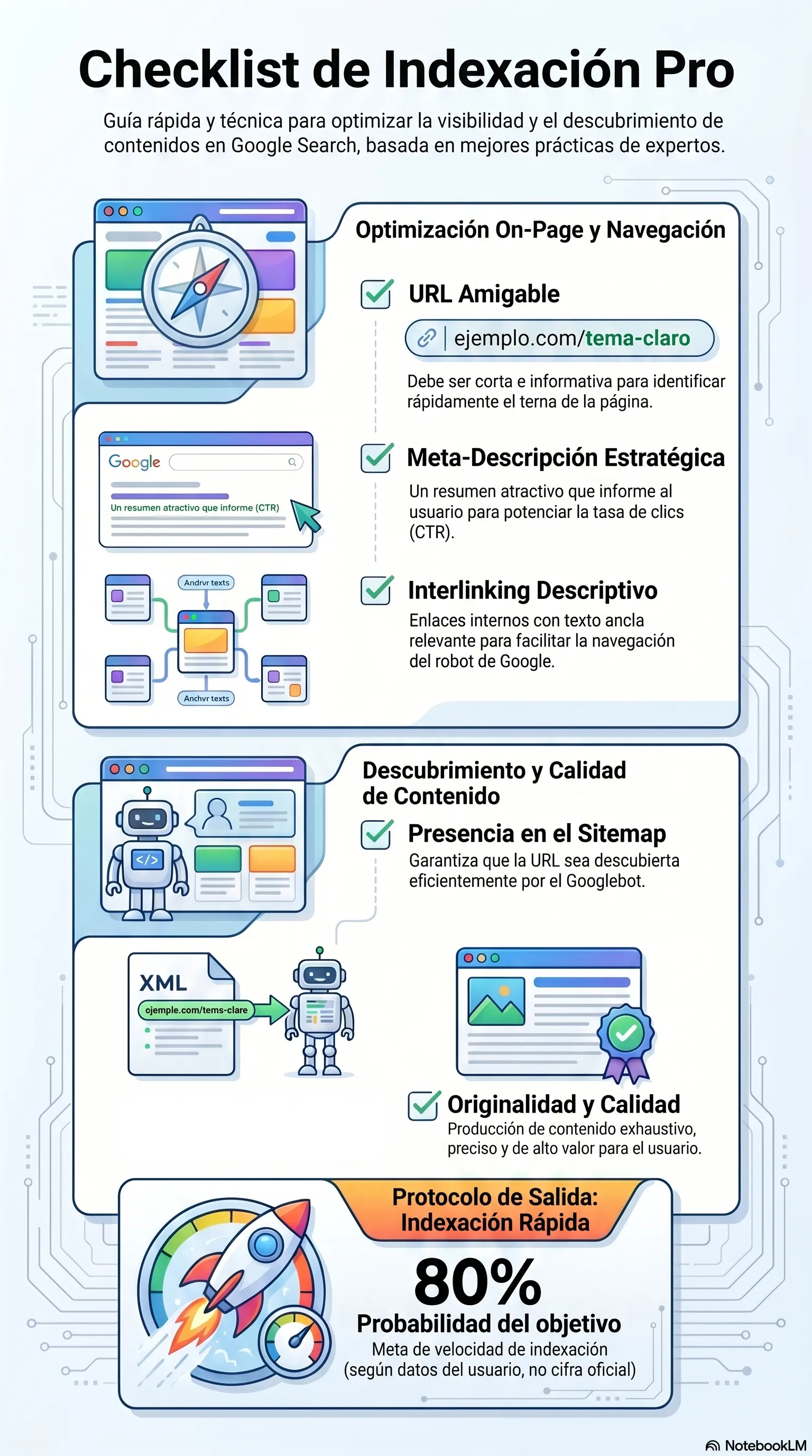 Tarjeta visual con el checklist SEO de indexación final