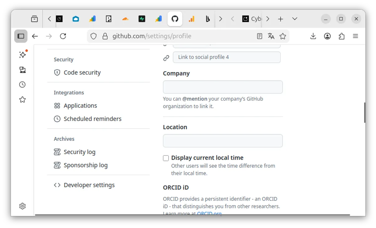 Configuración de Developer Settings dentro de la cuenta de GitHub.