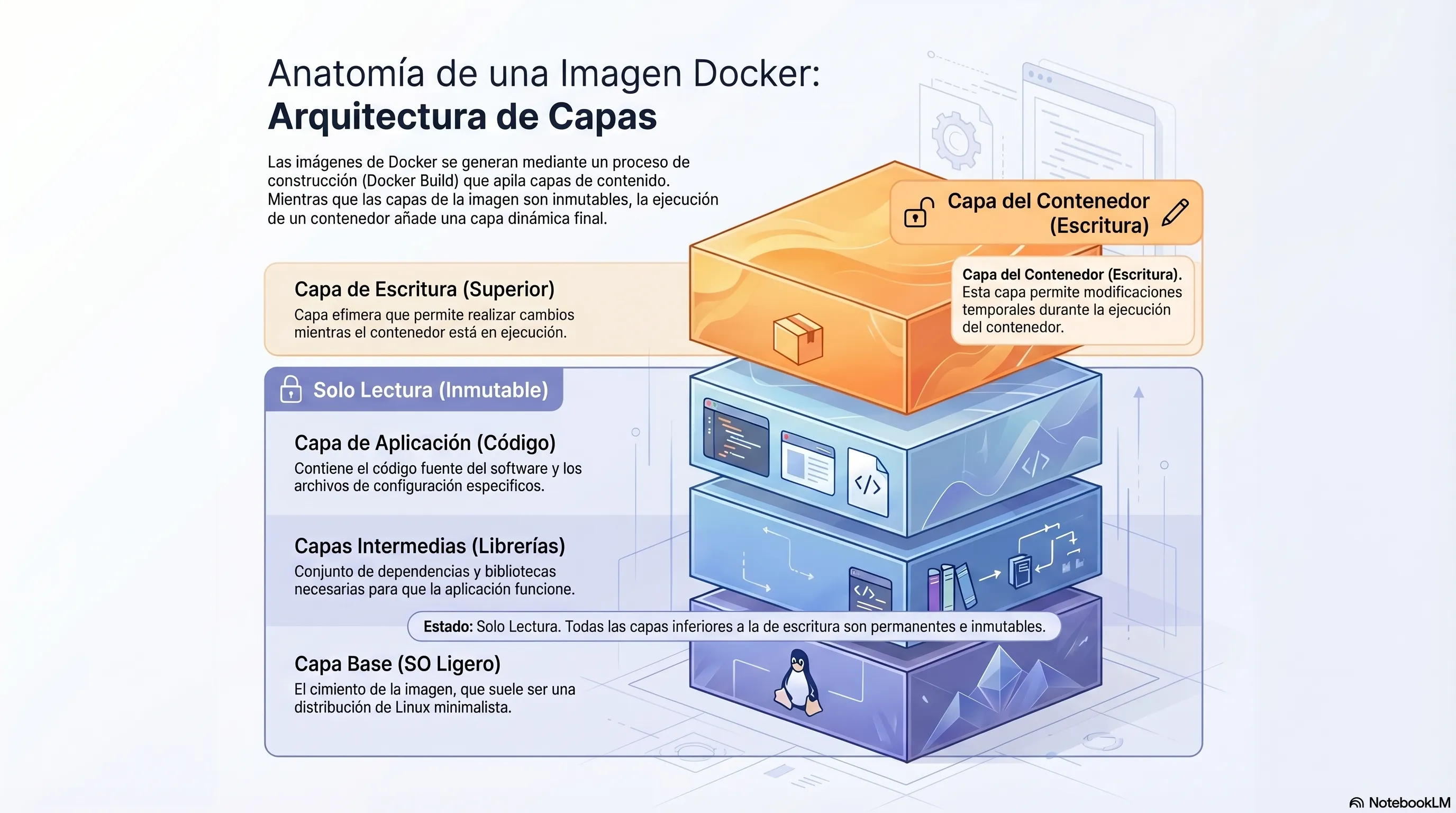 Diagrama técnico de las capas de una imagen Docker