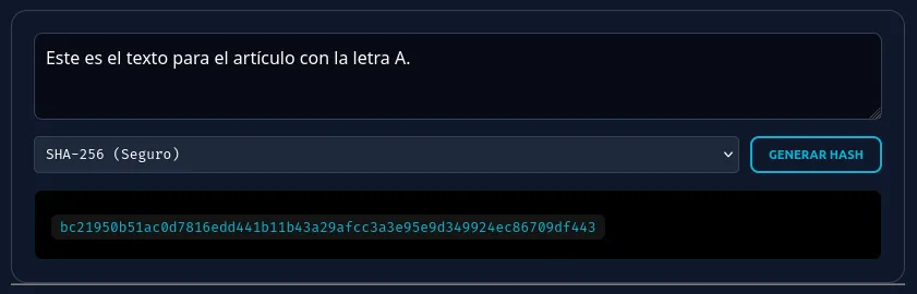 Ejemplo visual del efecto avalancha en un hash letra A mayúscula