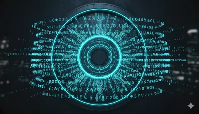 Bóveda digital futurista con códigos neón flotando