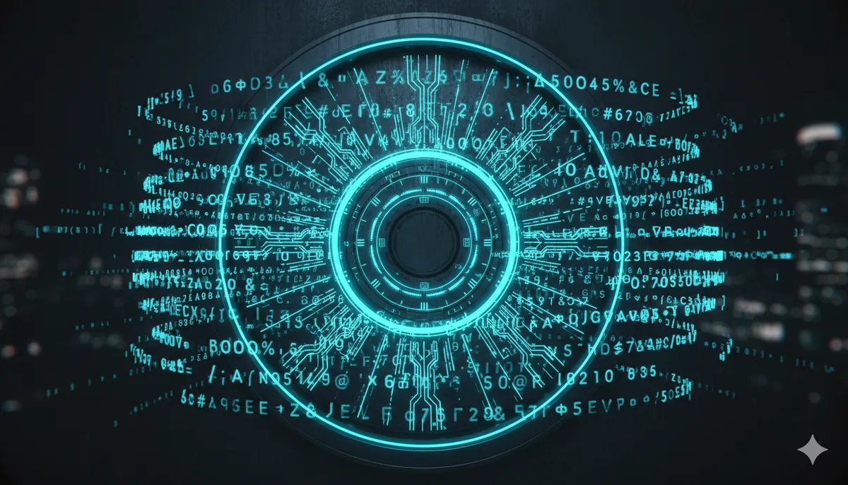 Bóveda digital futurista con códigos neón flotando