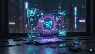 Smartphone proyectando un flujo de automatización holográfico conectando Telegram y n8n