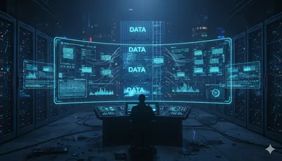 Panel holográfico de control monitorizando decenas de contenedores Docker en un entorno industrial